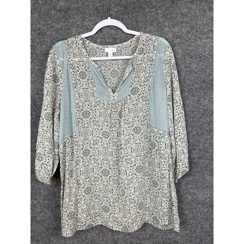 J. Jill Paisley Boho Chalk Blues Peasant Top Size L Rayon Boho Lightweight Airy - Picture 1 of 10